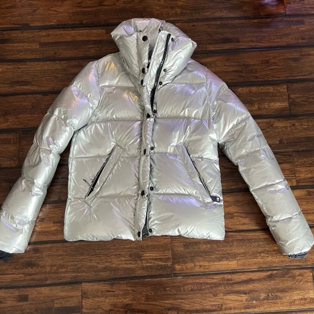 SAM. Metallic Silver Women's Puffer Jacket size Small